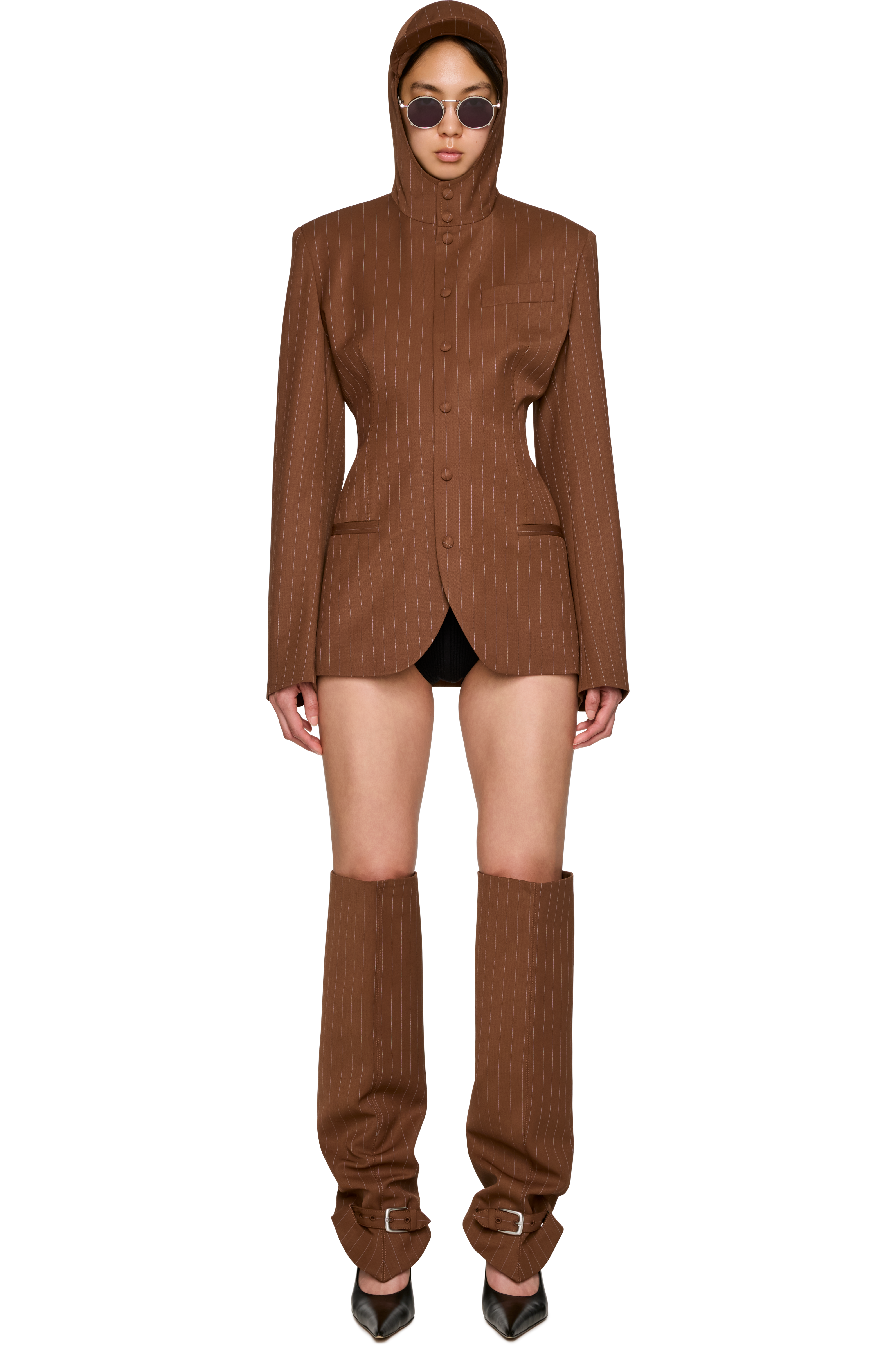 Picture of Hooded Pinstriped Suit Jacket