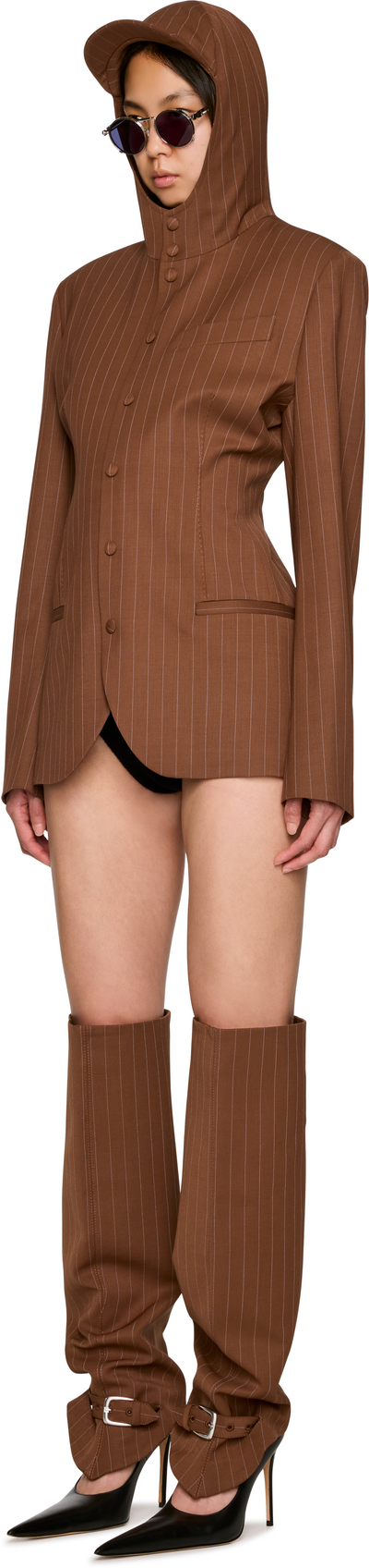 Jean Paul Gaultier Hooded Pinstriped Suit Jacket