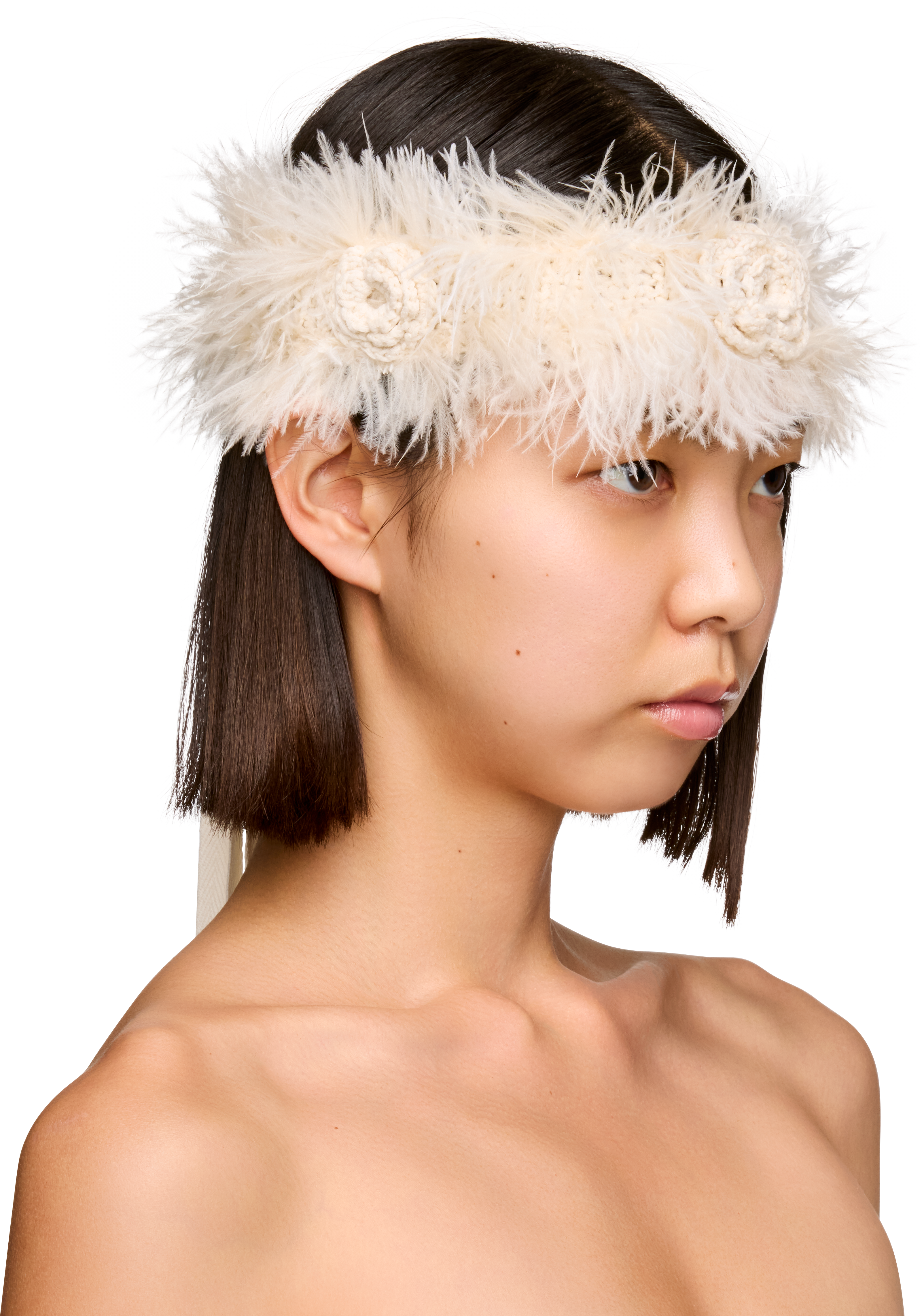 Ann Demeulemeester Feathered Knit Crochet Roses Headband