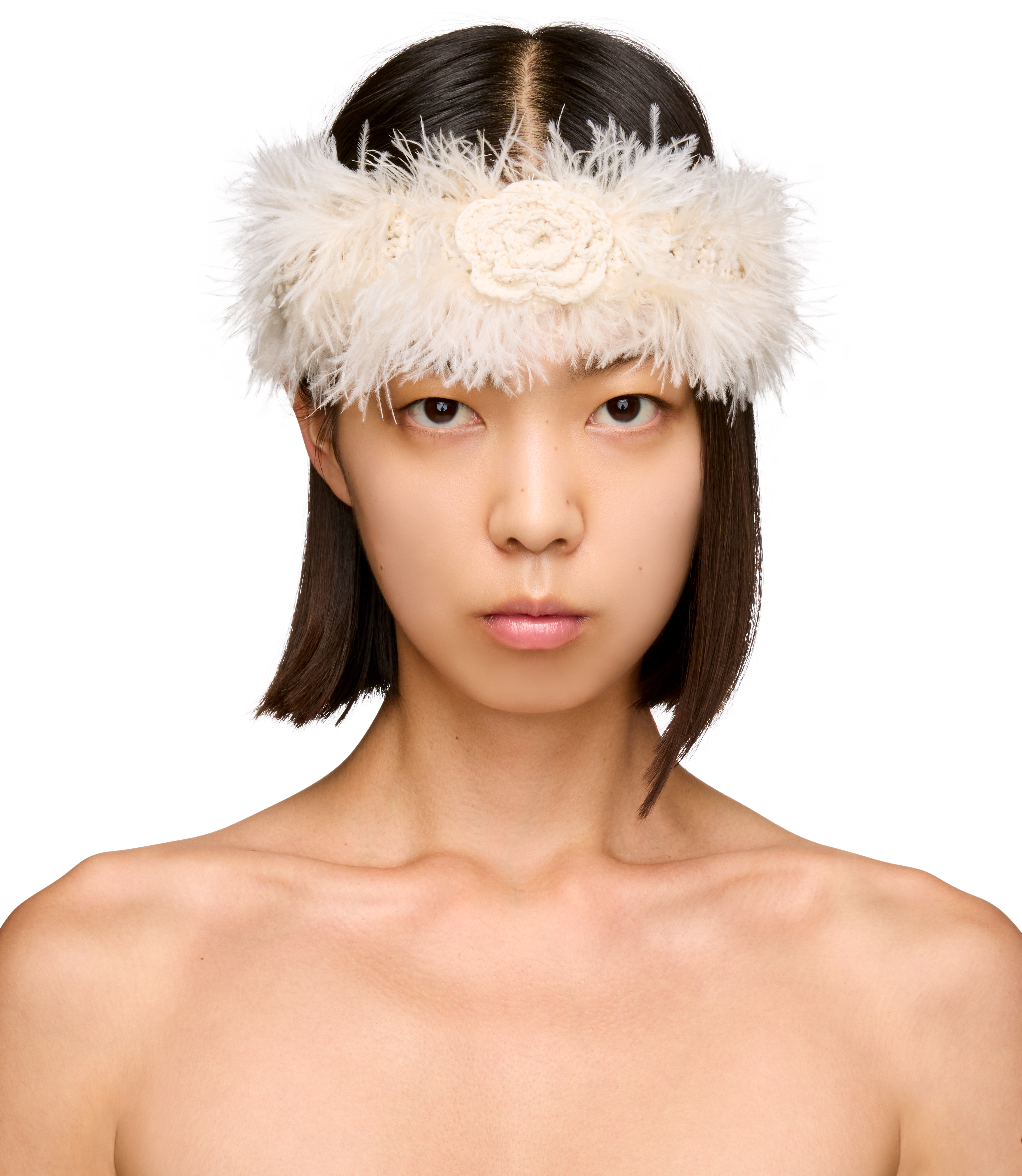 Ann Demeulemeester Feathered Knit Crochet Roses Headband
