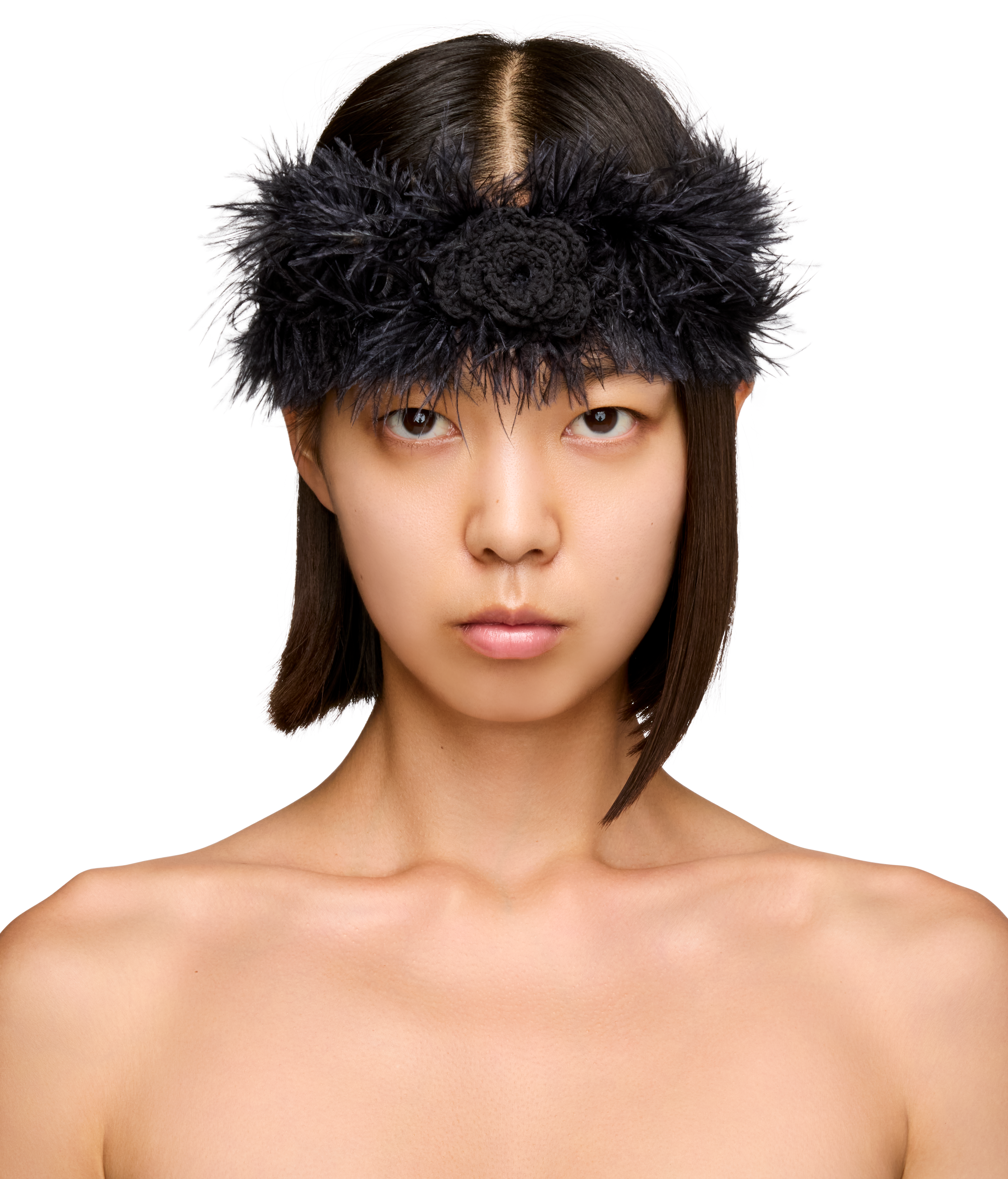 Ann Demeulemeester Feathered Knit Crochet Roses Headband