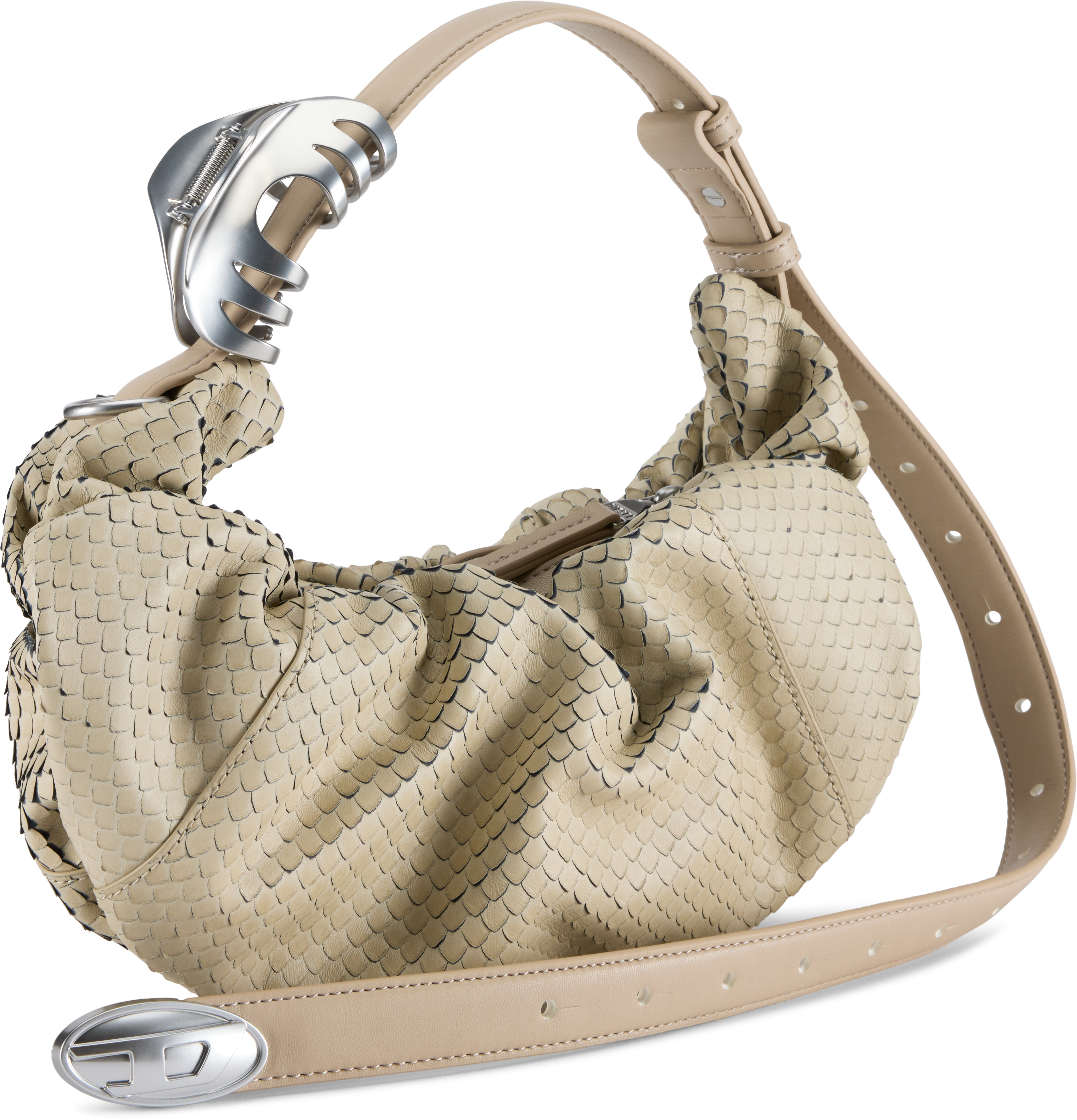 Diesel Grab-D-Small Scrunched Hobo Snake Shoulder Bag