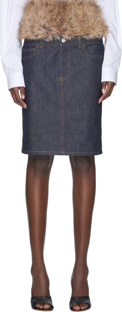 Coperni Faux Fur Hybrid Denim Midi Skirt