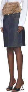 Coperni Faux Fur Hybrid Denim Midi Skirt