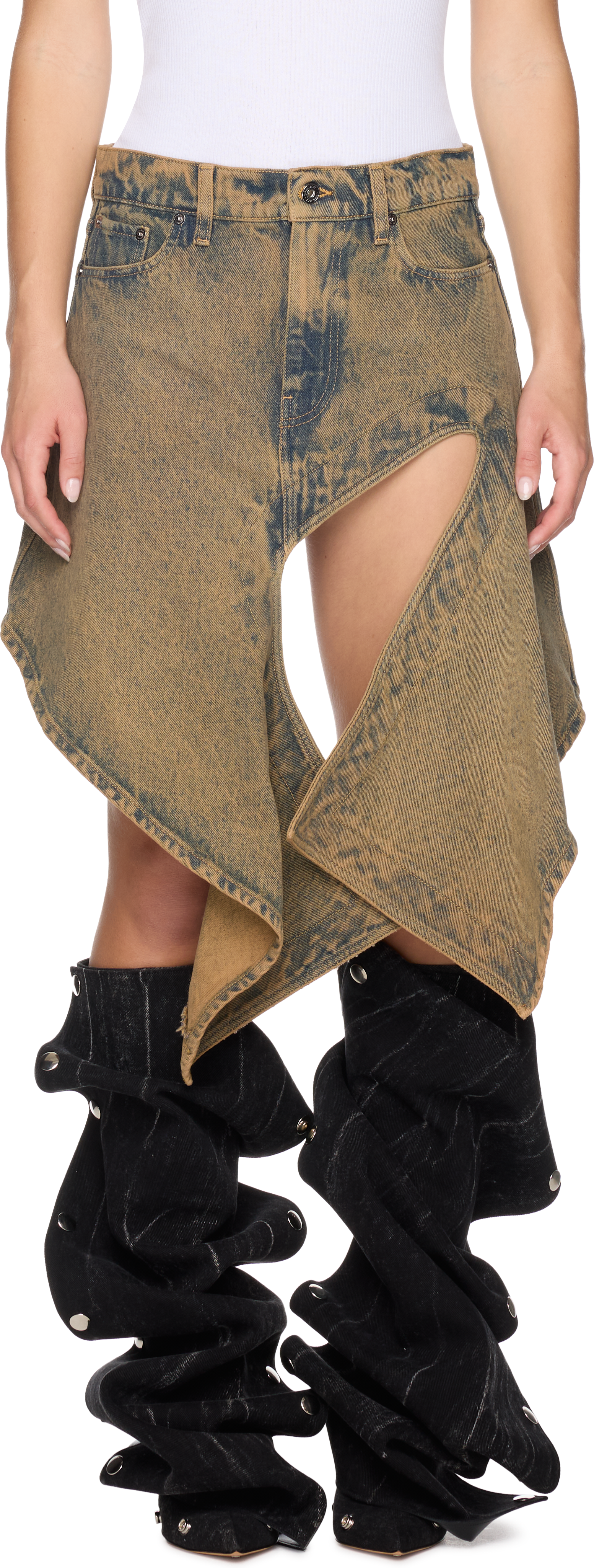 Y/Project Cut-Out Denim Mini Skirt