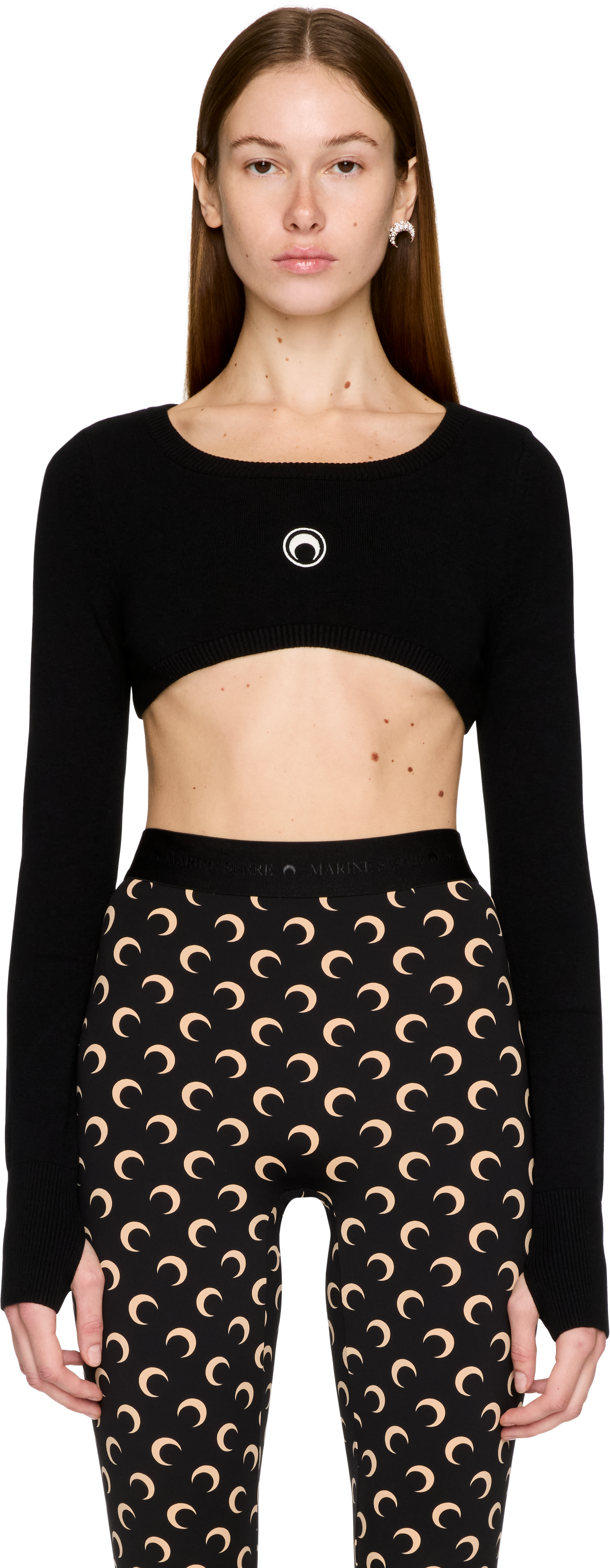 Marine Serre Moon Logo Knit Ultra Cropped Sweater Top
