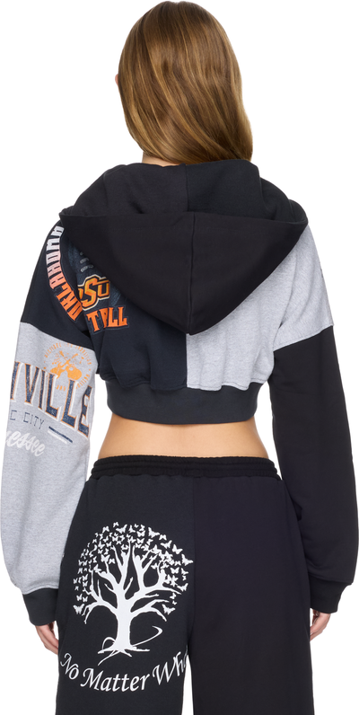 Marine Serre Upcycled Graphic Sweatshirts Cropped Zipped Hoodie Top