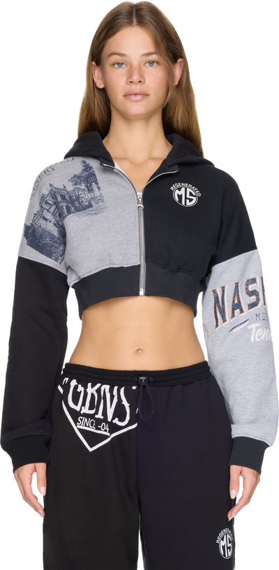 Marine Serre Upcycled Graphic Sweatshirts Cropped Zipped Hoodie Top