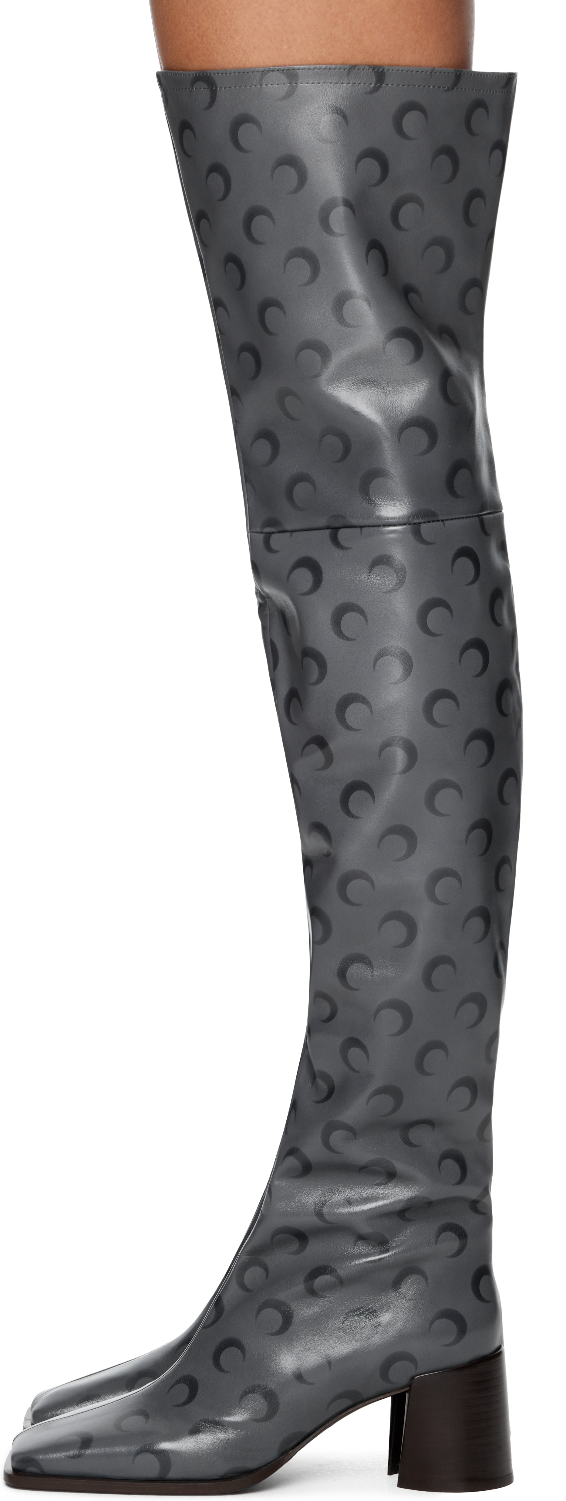 Marine Serre Moon Airbrushed Leather MS Block Thigh Boots