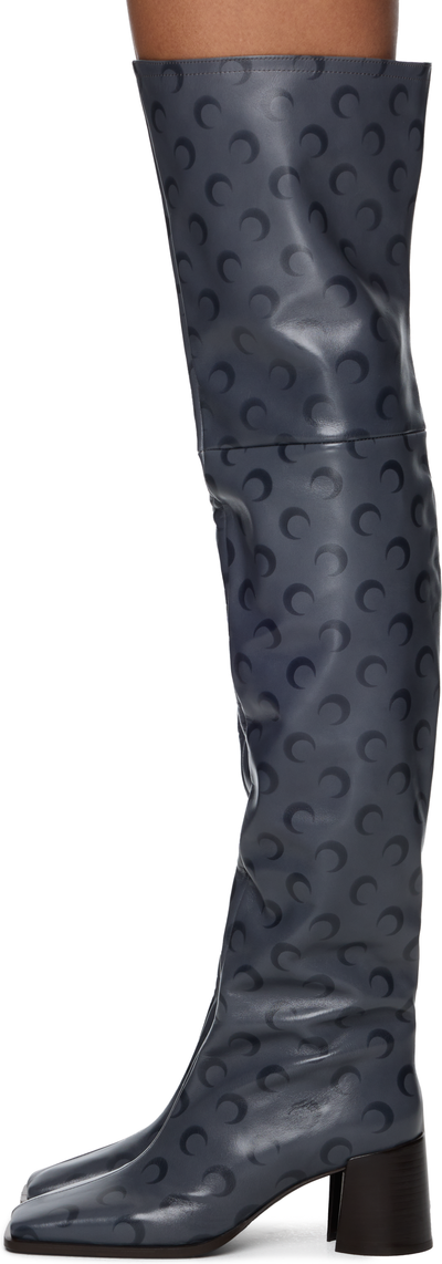 Marine Serre Moon Airbrushed Leather MS Block Thigh Boots
