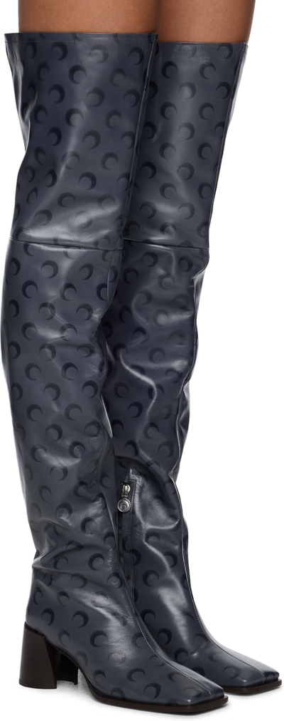 Marine Serre Moon Airbrushed Leather MS Block Thigh Boots