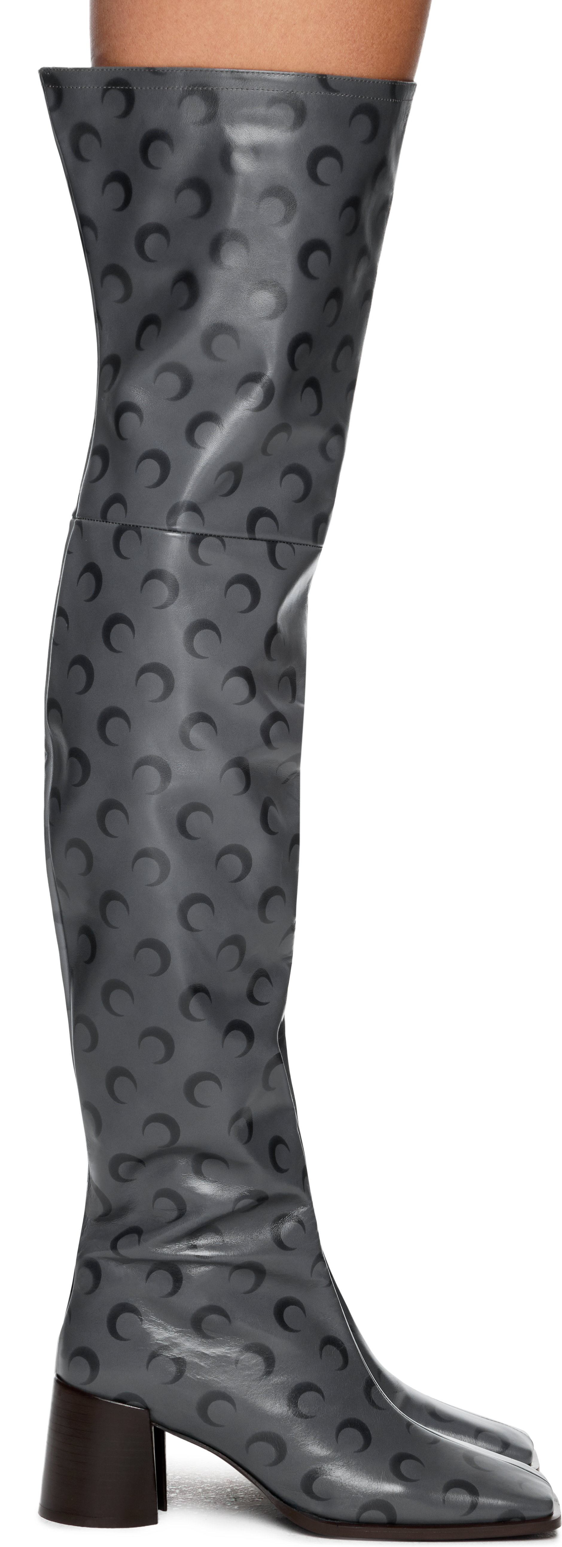 Marine Serre Moon Airbrushed Leather MS Block Thigh Boots