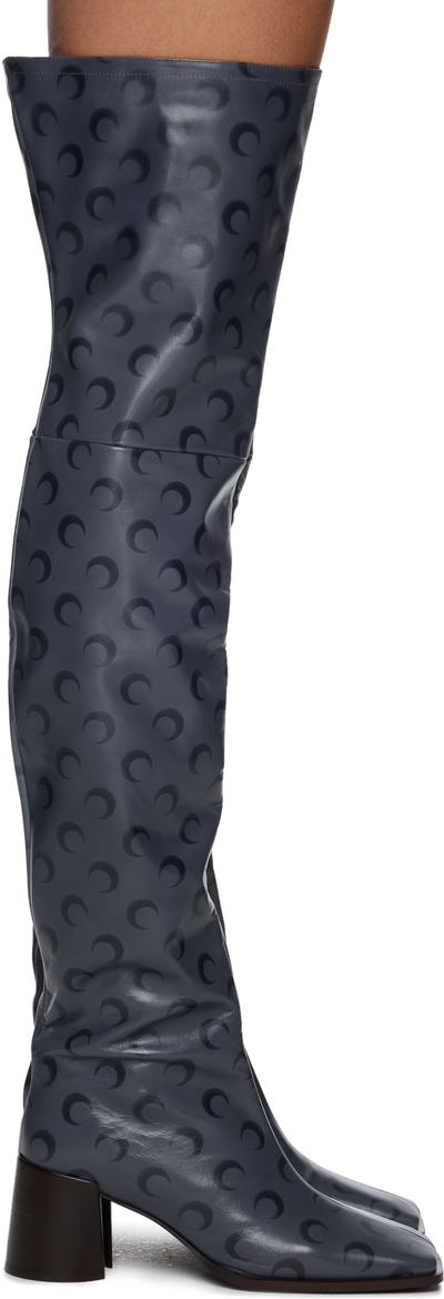 Marine Serre Moon Airbrushed Leather MS Block Thigh Boots