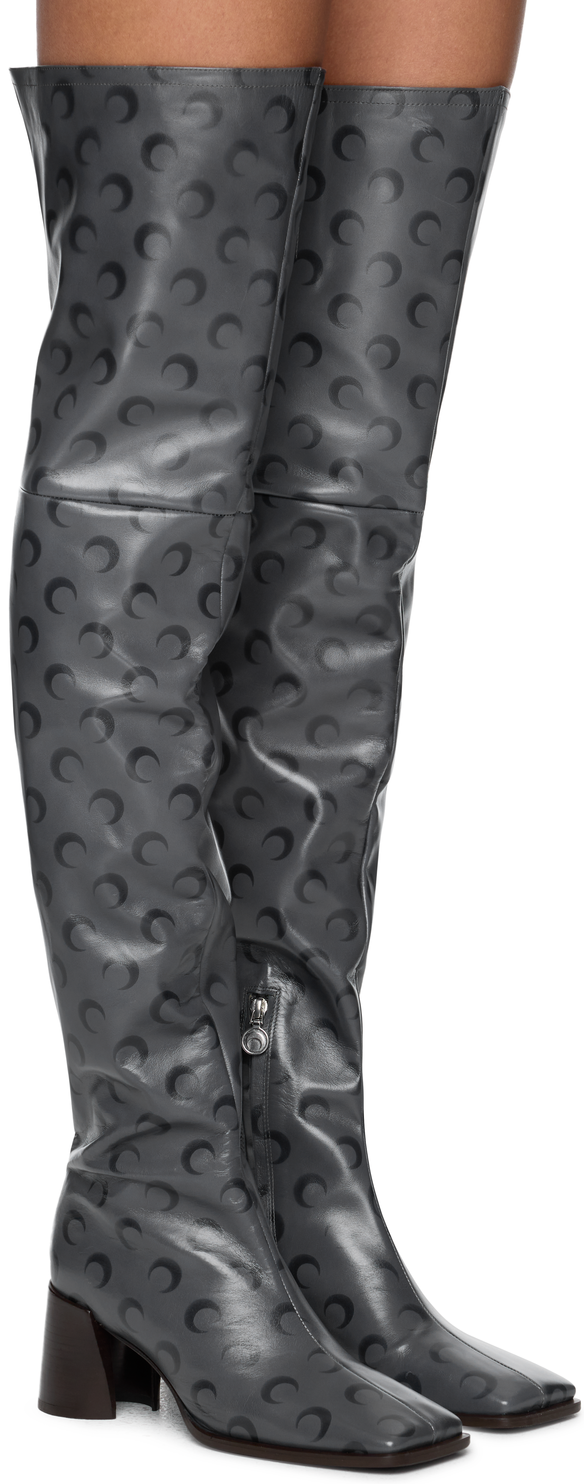 Marine Serre Moon Airbrushed Leather MS Block Thigh Boots