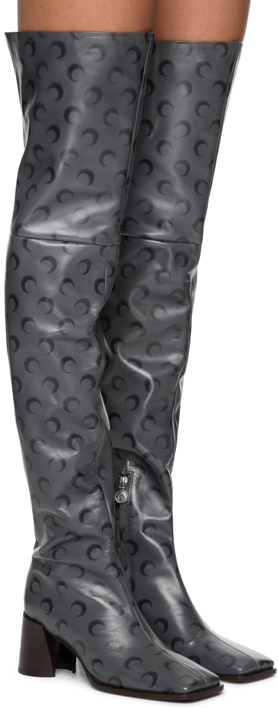 Marine Serre Moon Airbrushed Leather MS Block Thigh Boots