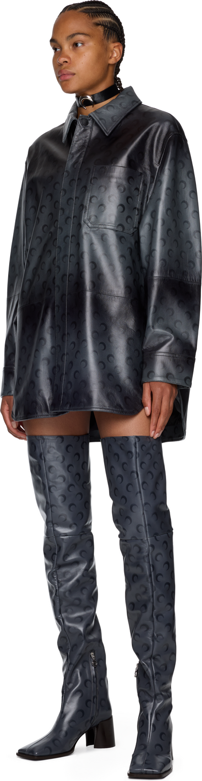 Marine Serre Moon Airbrushed Leather MS Block Thigh Boots