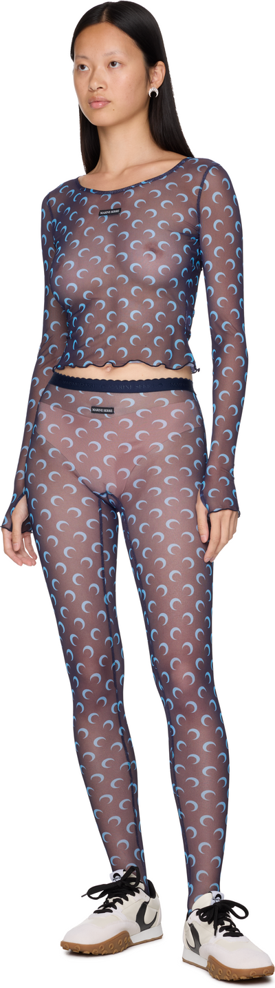 Marine Serre Moon Printed Mesh Second Skin Cropped Top