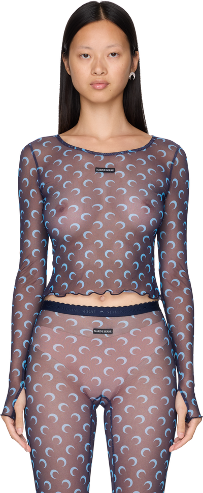 Marine Serre Moon Printed Mesh Second Skin Cropped Top