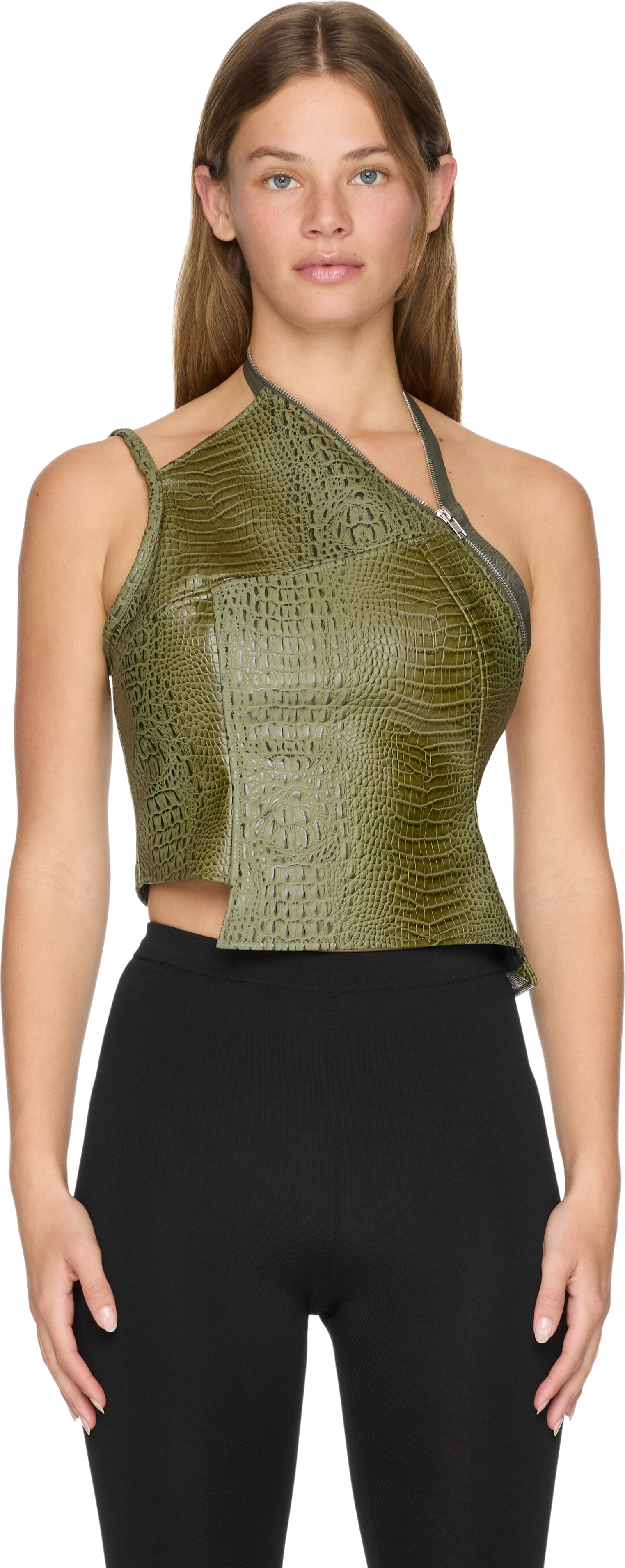 GmbH Raya Asymmetric Faux-Leather Zip Top