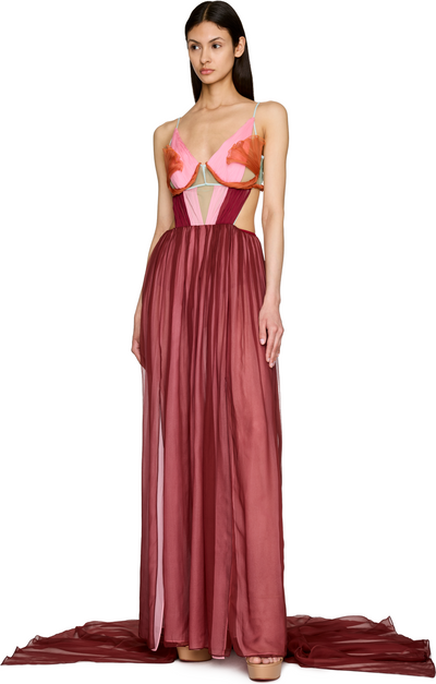 Nensi Dojaka Dahlia Semi-Sheer Flower Petal Gown