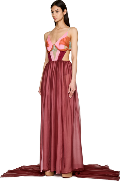 Nensi Dojaka Dahlia Semi-Sheer Flower Petal Gown