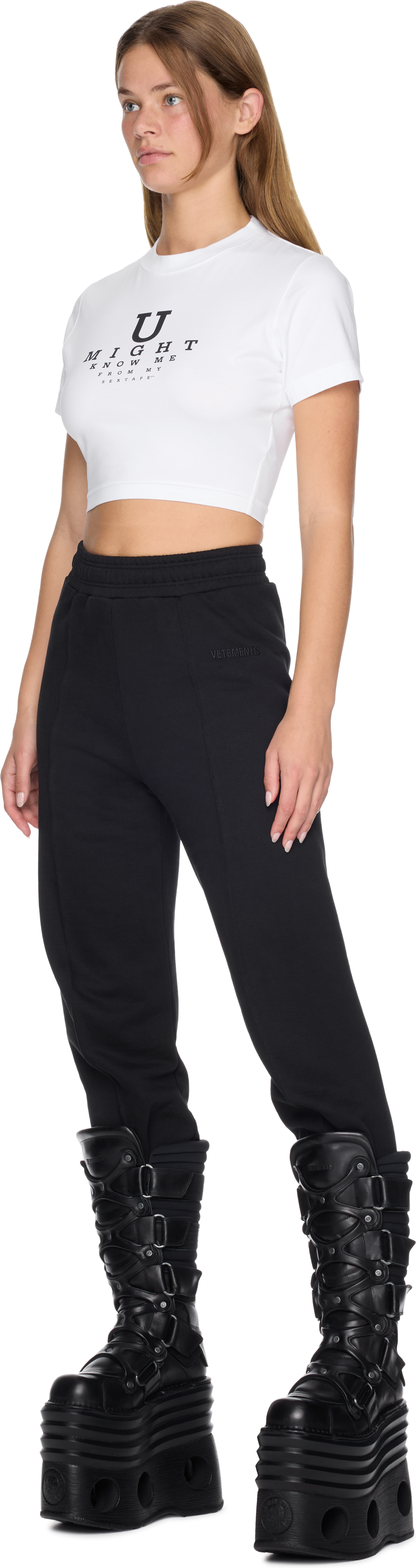 VETEMENTS U Might Know Me Cropped Fitted T-Shirt