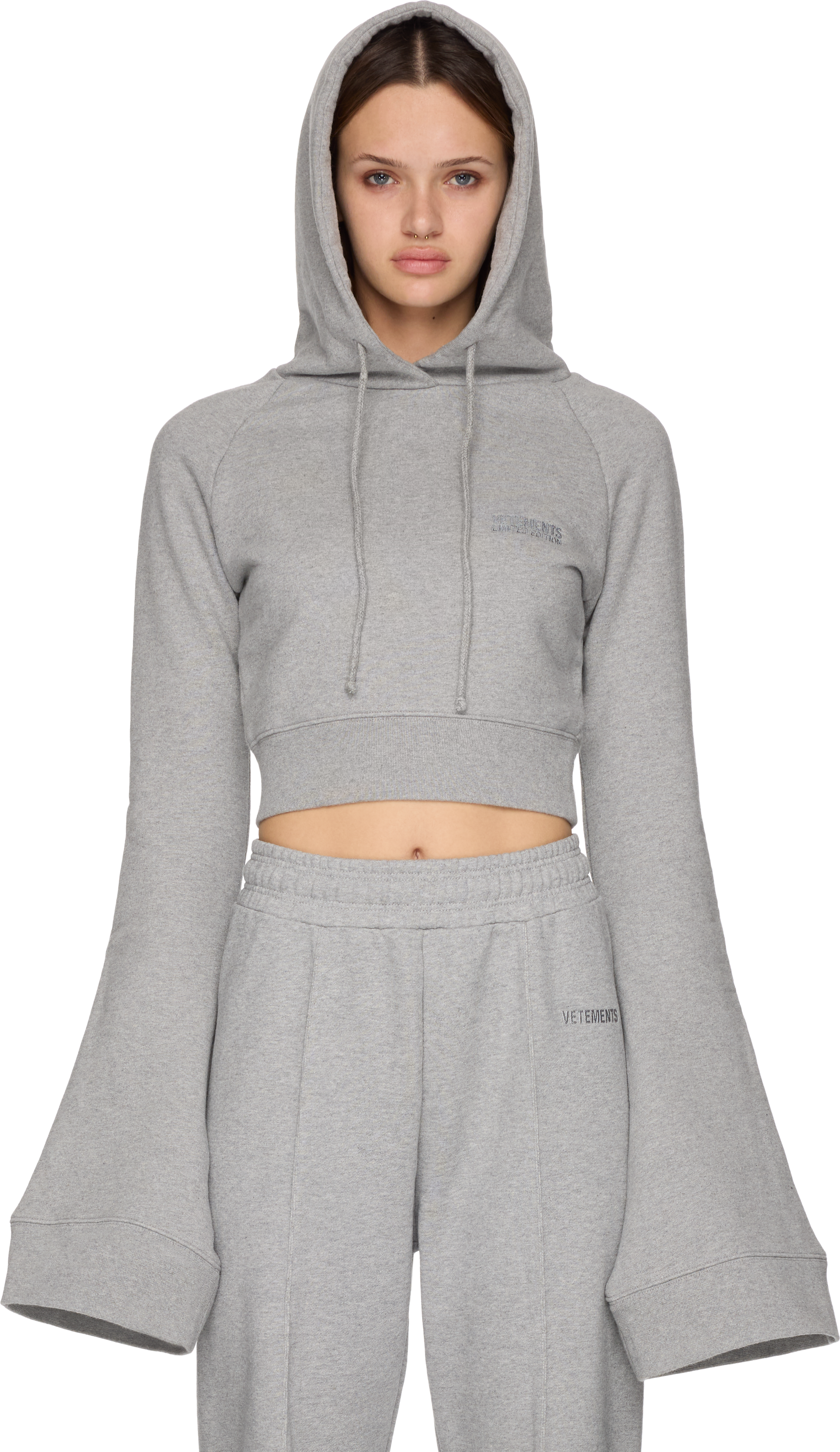 VETEMENTS Flared Sleeve Cropped Hoodie Top