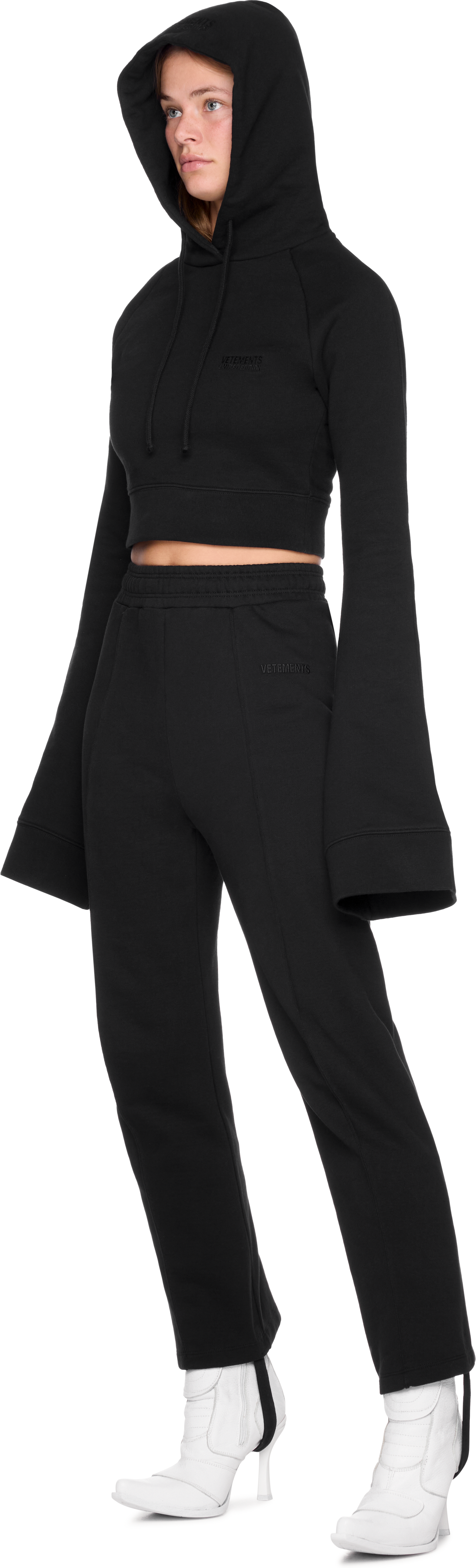 VETEMENTS Flared Sleeve Cropped Hoodie Top