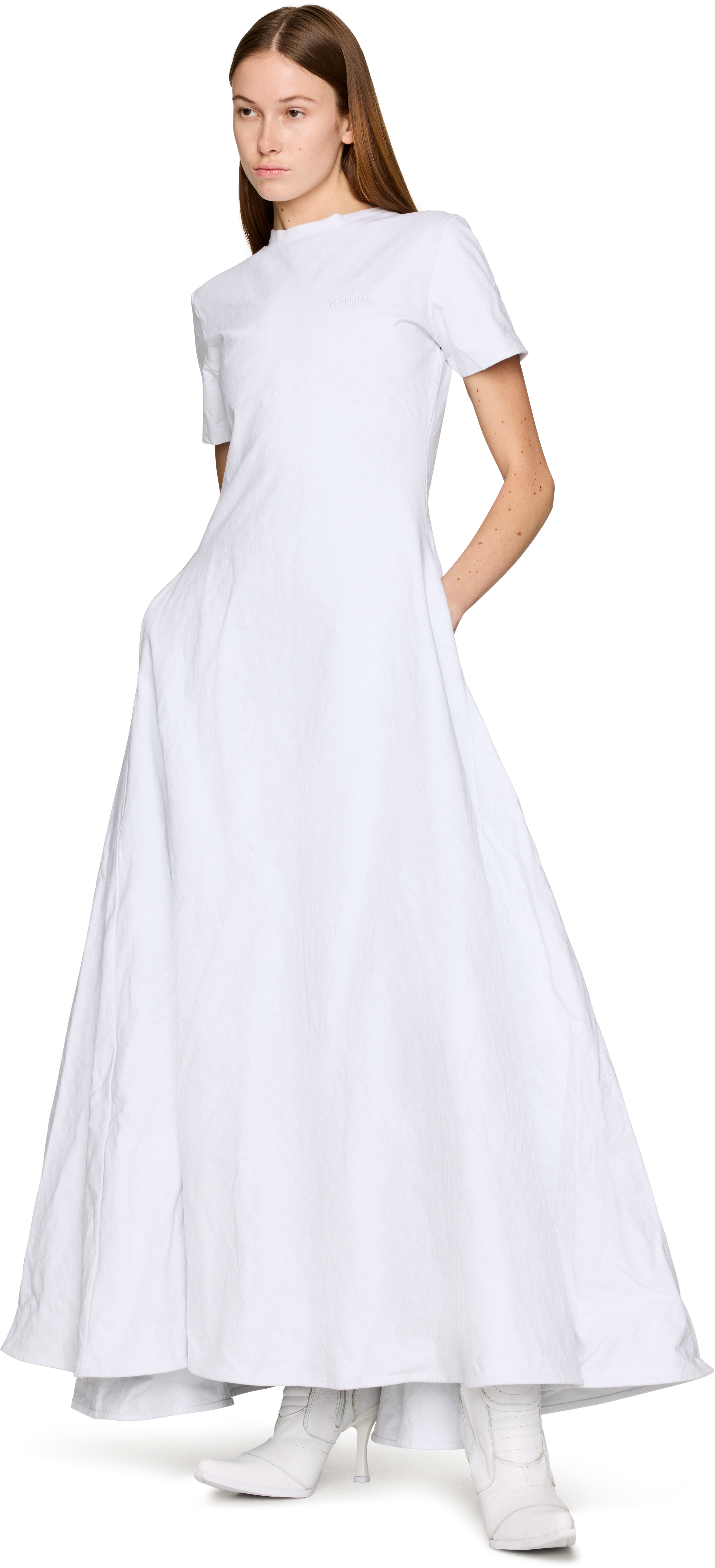 VETEMENTS Logo Embroidered Metalized Wrinkled T-Shirt Dress