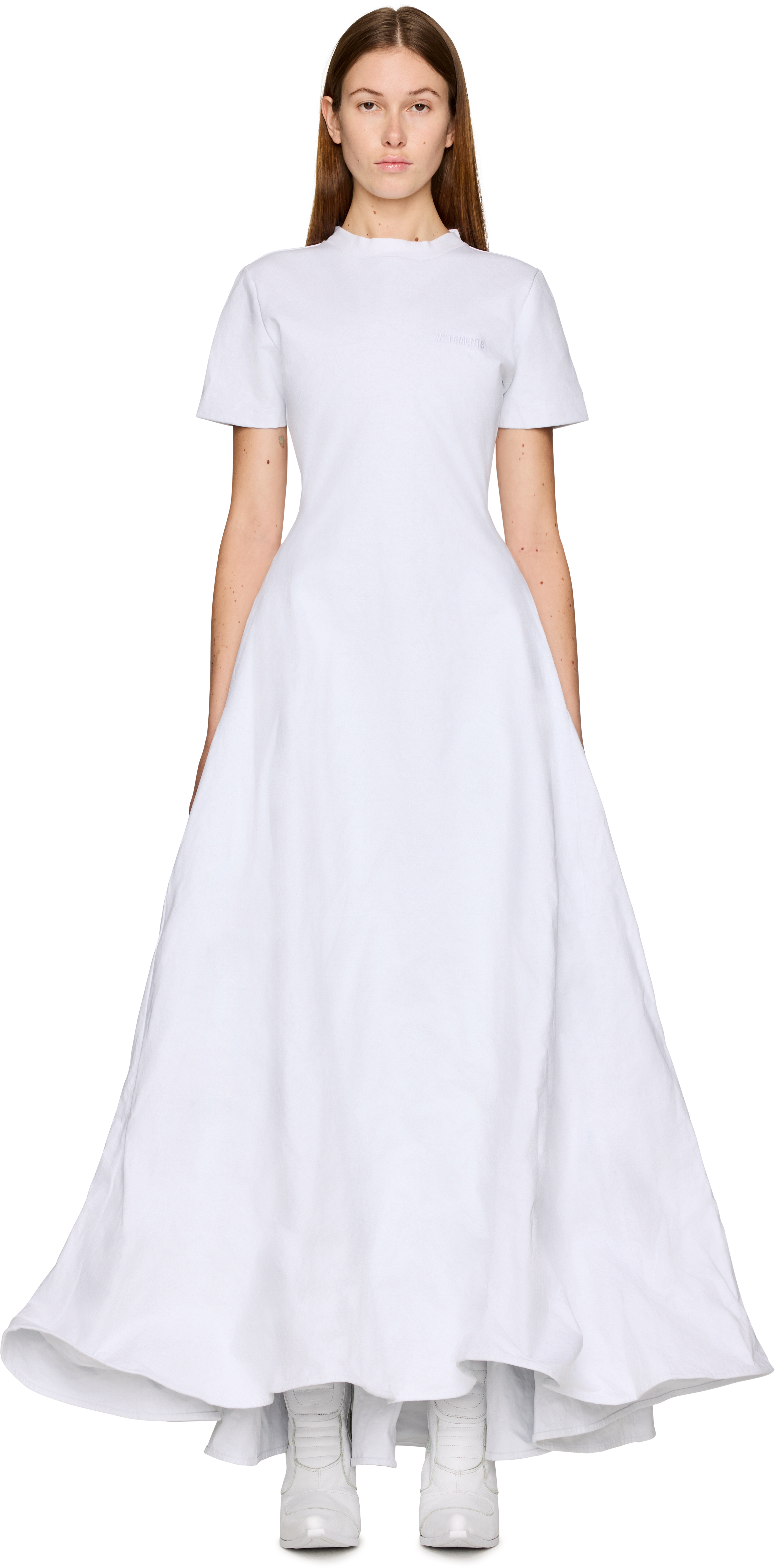 Picture of Logo Embroidered Metalized Wrinkled T-Shirt Dress