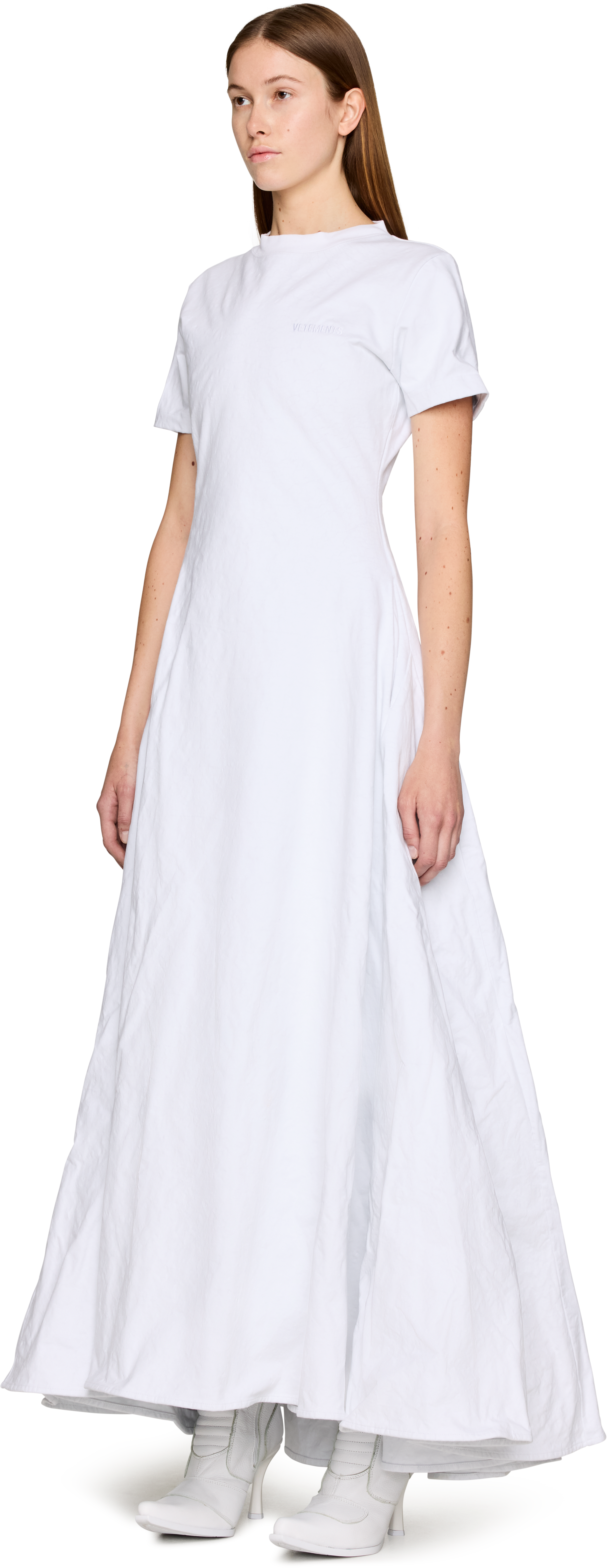 VETEMENTS Logo Embroidered Metalized Wrinkled T-Shirt Dress