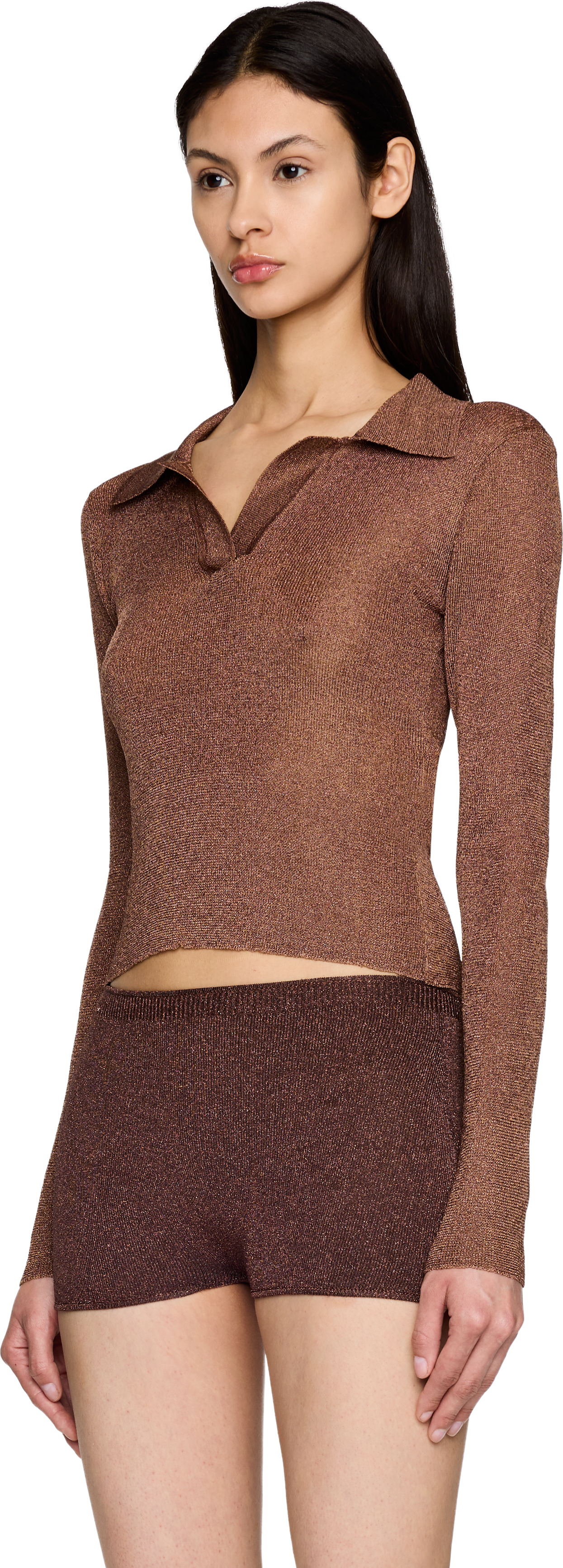 Isa Boulder Metallic Long Sleeve Polo Top