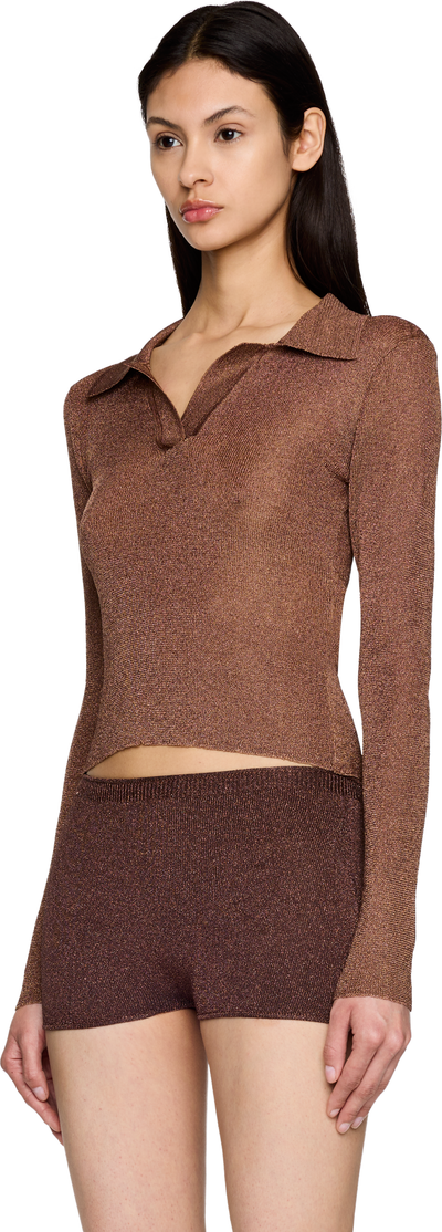 Isa Boulder Metallic Long Sleeve Polo Top