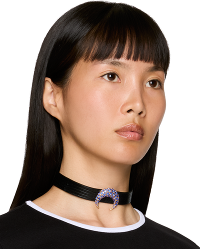 Marine Serre Lizard Embossed Moon Charm Choker