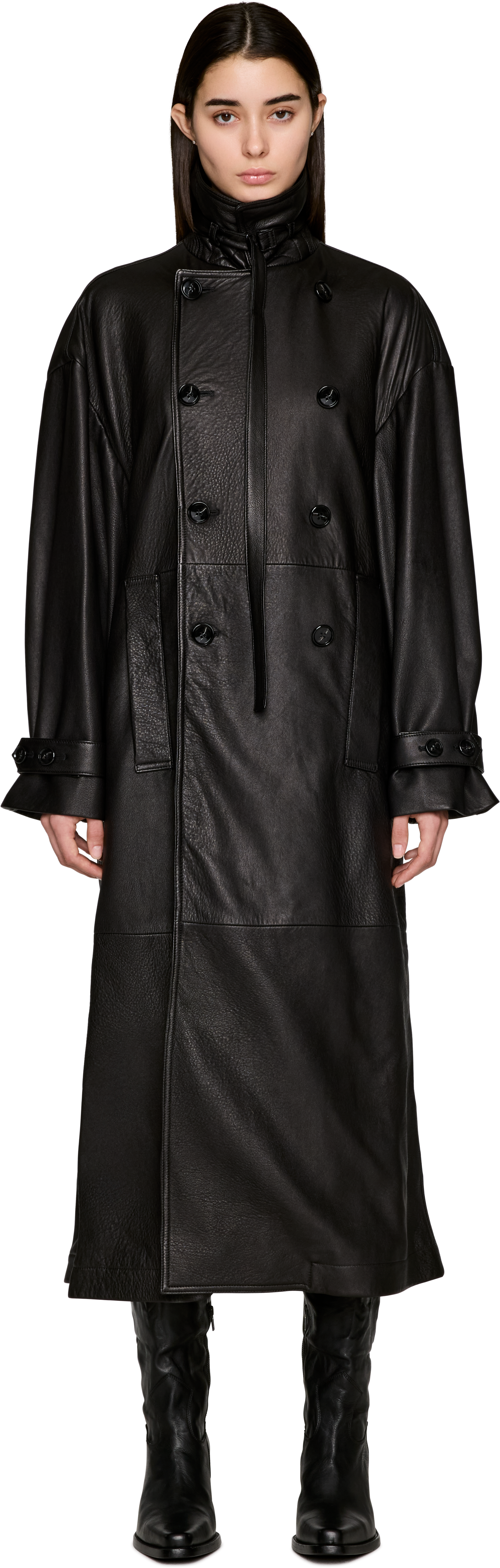 Ann Demeulemeester Ansa Double-Breasted Leather Trench Coat
