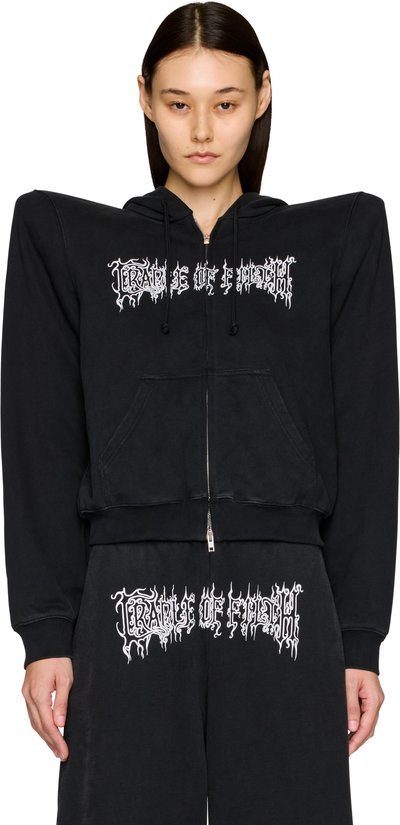VETEMENTS Cradle of Filth Logo Extreme Shoulder Zip-Up Hoodie
