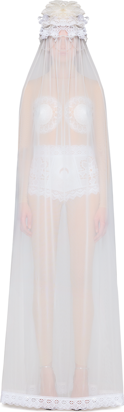 Marine Serre Couture Regenerated Crochet Catsuit and Veil