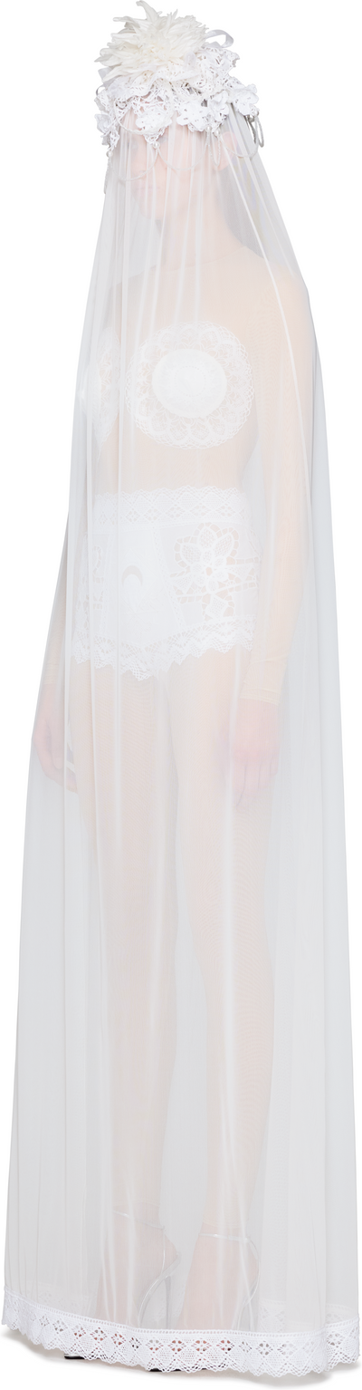Marine Serre Couture Regenerated Crochet Catsuit and Veil