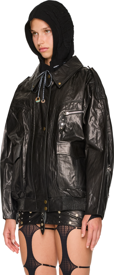 Rui Button-Up Collar Rivet Leather Jacket