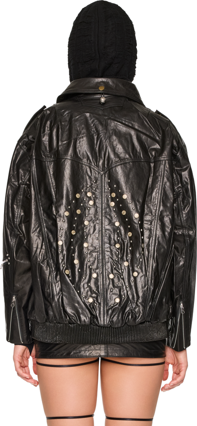 Rui Button-Up Collar Rivet Leather Jacket