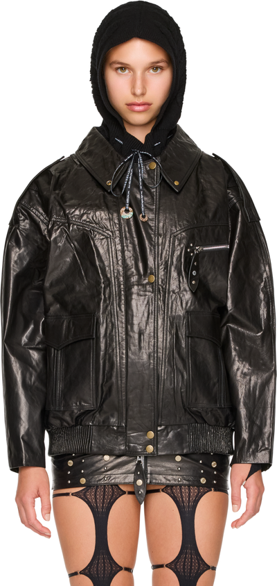 Rui Button-Up Collar Rivet Leather Jacket