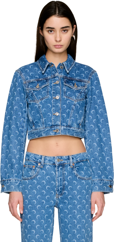 Marine Serre Moon Laser Blue Wash Cropped Denim Jacket