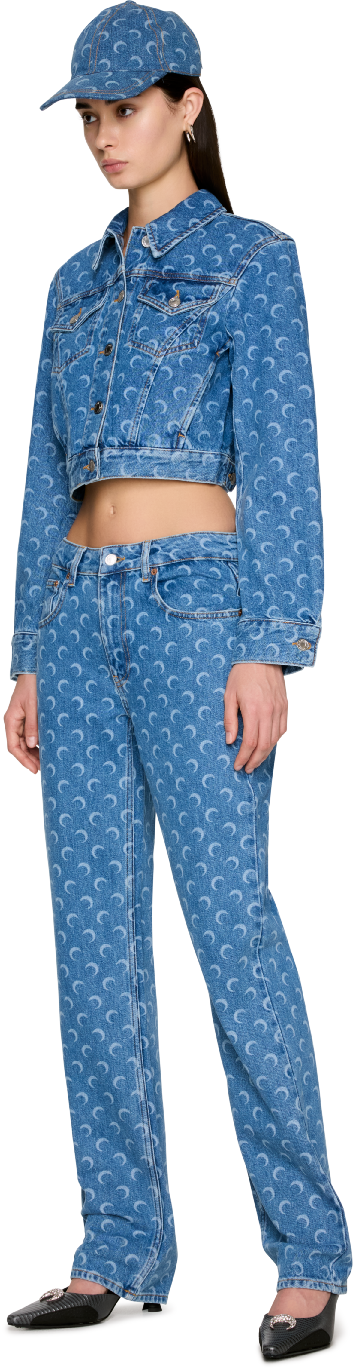 Marine Serre Moon Laser Blue Wash Cropped Denim Jacket