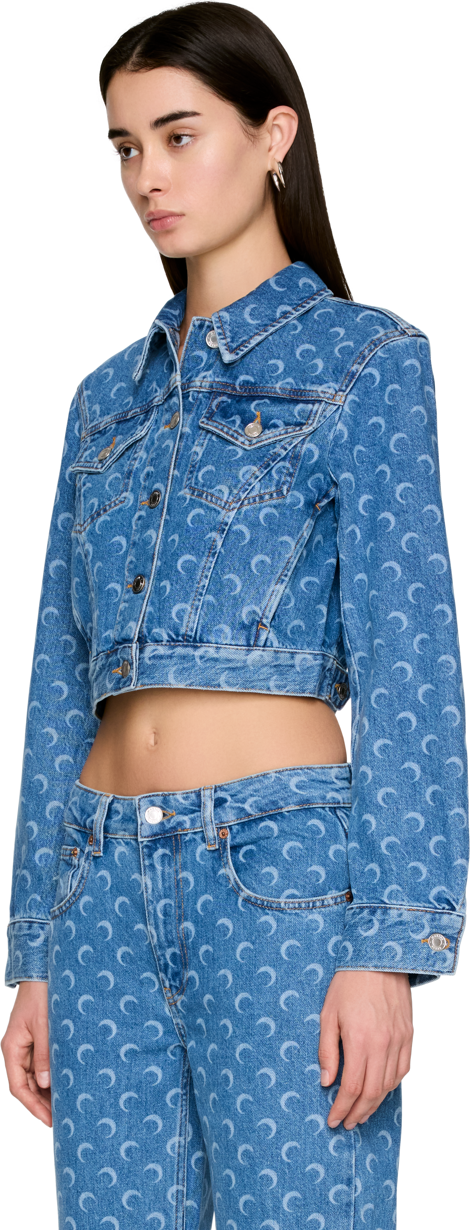 Marine Serre Moon Laser Blue Wash Cropped Denim Jacket