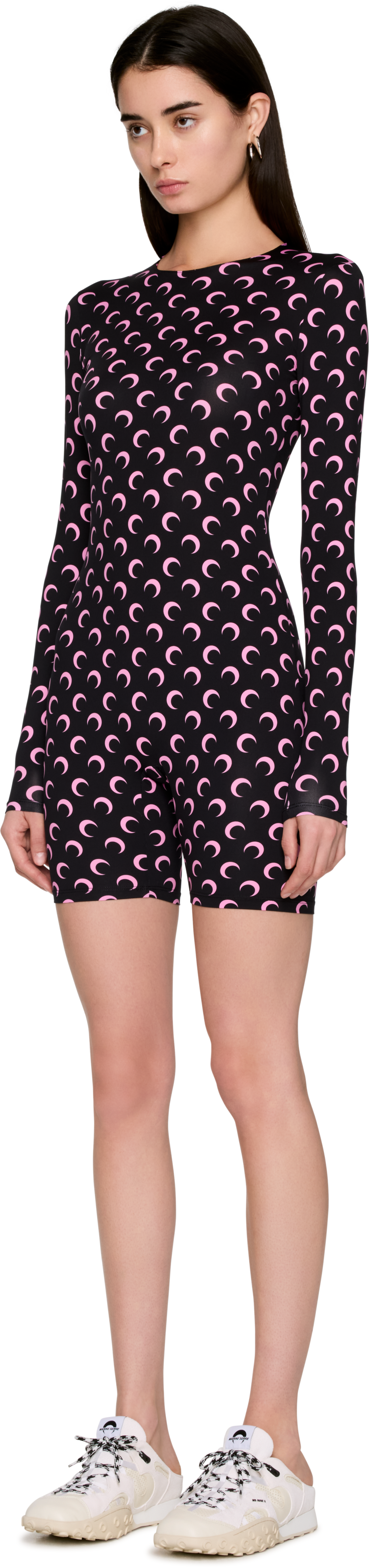 Marine Serre Moon Printed Jersey Long Sleeve Short Catsuit