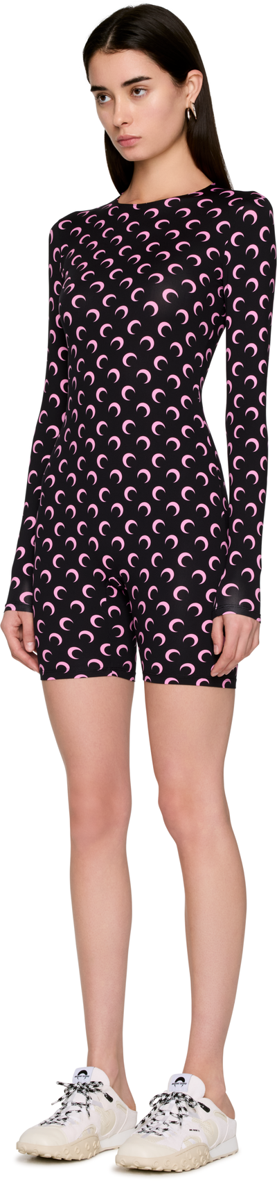 Marine Serre Moon Printed Jersey Long Sleeve Short Catsuit