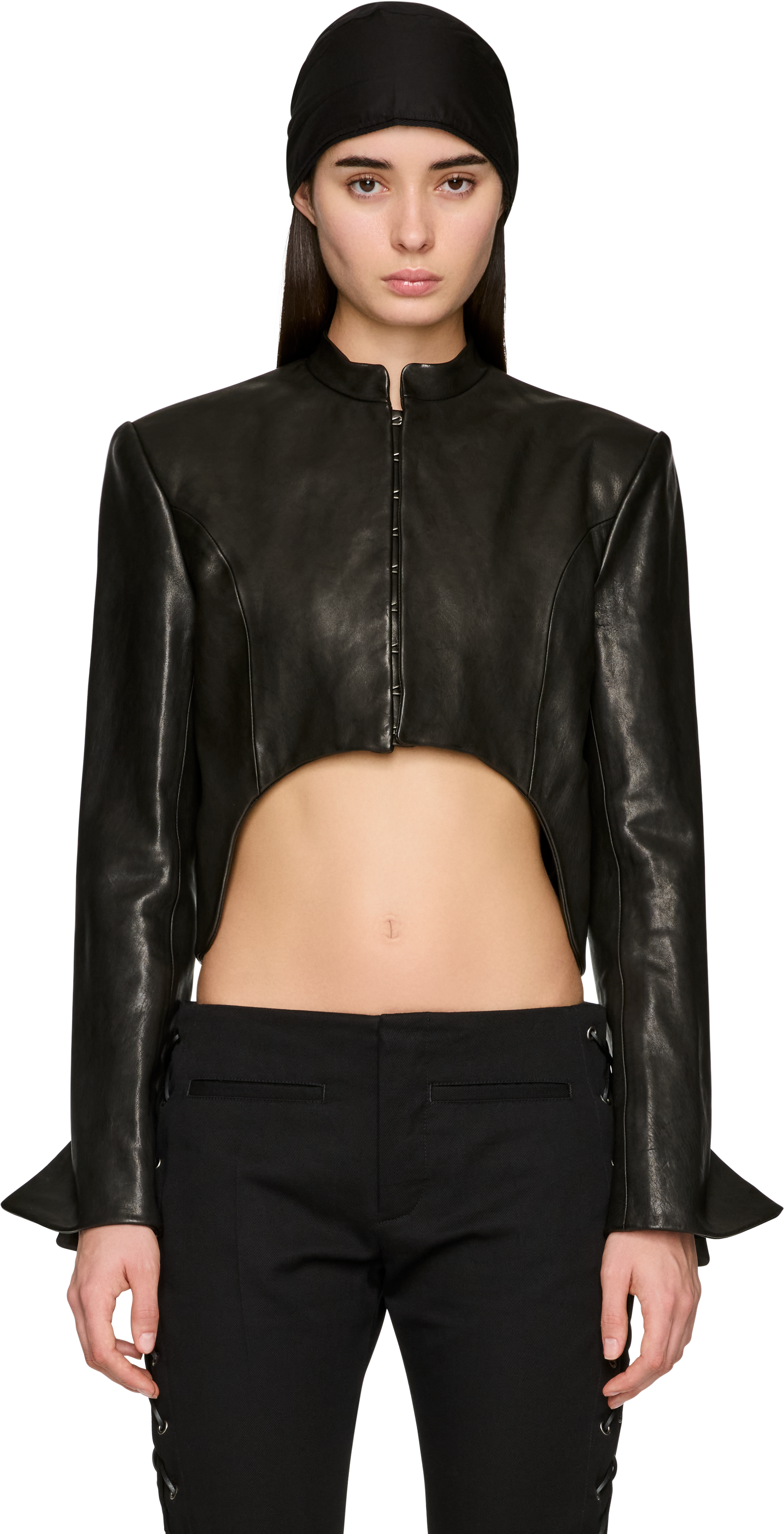 Picture of Sas Cropped Stand Collar Leather Jacket