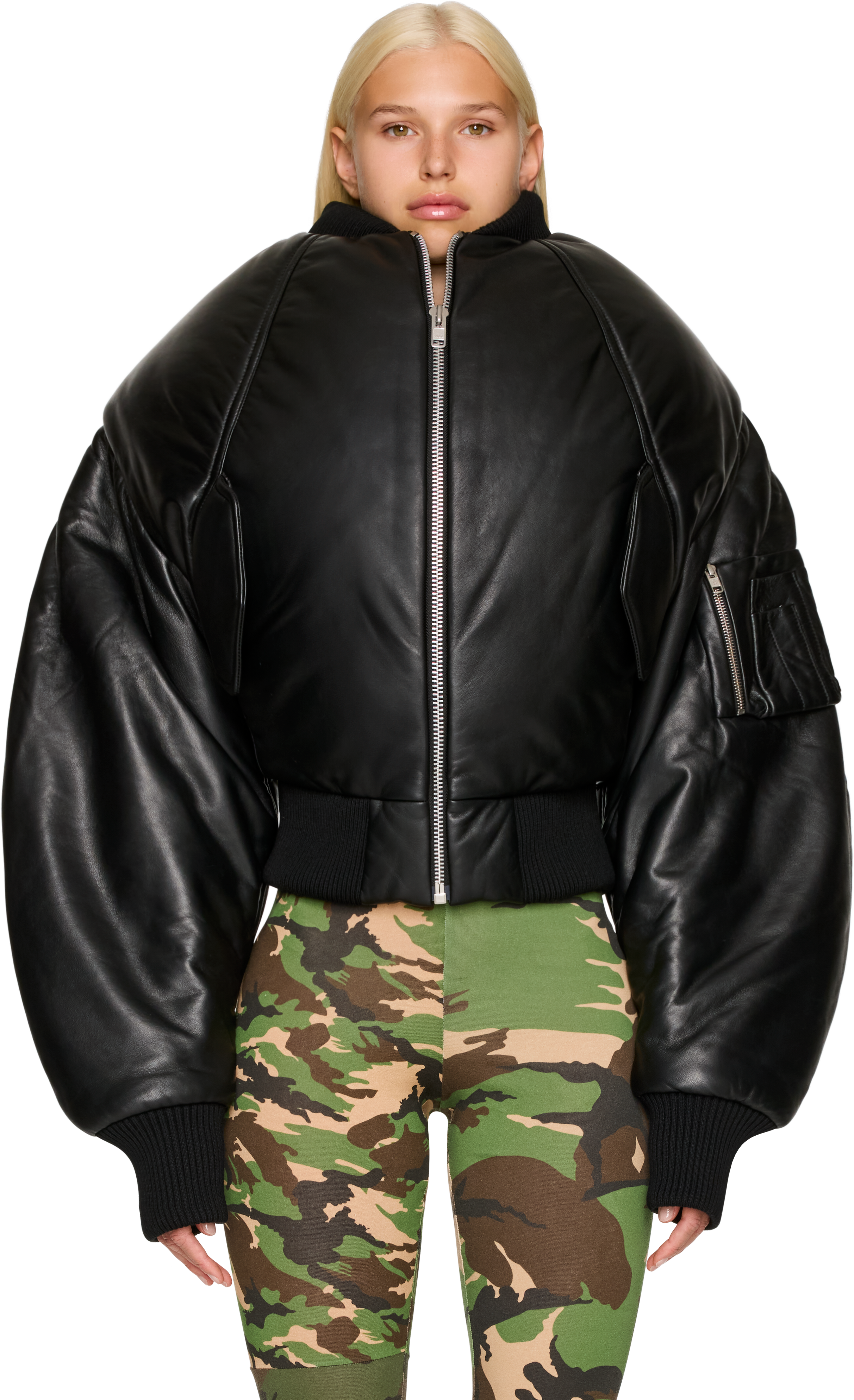 Picture of Over The Shoulders Leather Bomber Jacket